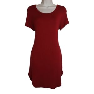 LSL Burgundy Red Short Sleeve Scoop Hem Stretchy Bodycon Dress Large NWT